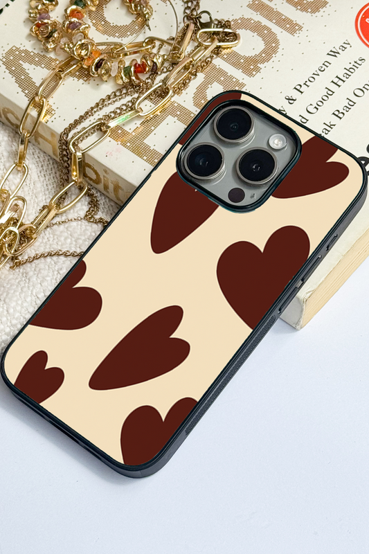 Chocolate Hearts Premium Glass Back Cover For iPhone 11,12,13,14,15,16 Models