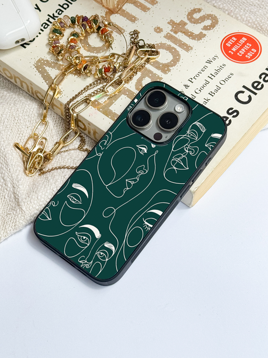 Line Art Lady  Premium Glass Back Cover For iPhone 11,12,13,14,15,16 Models