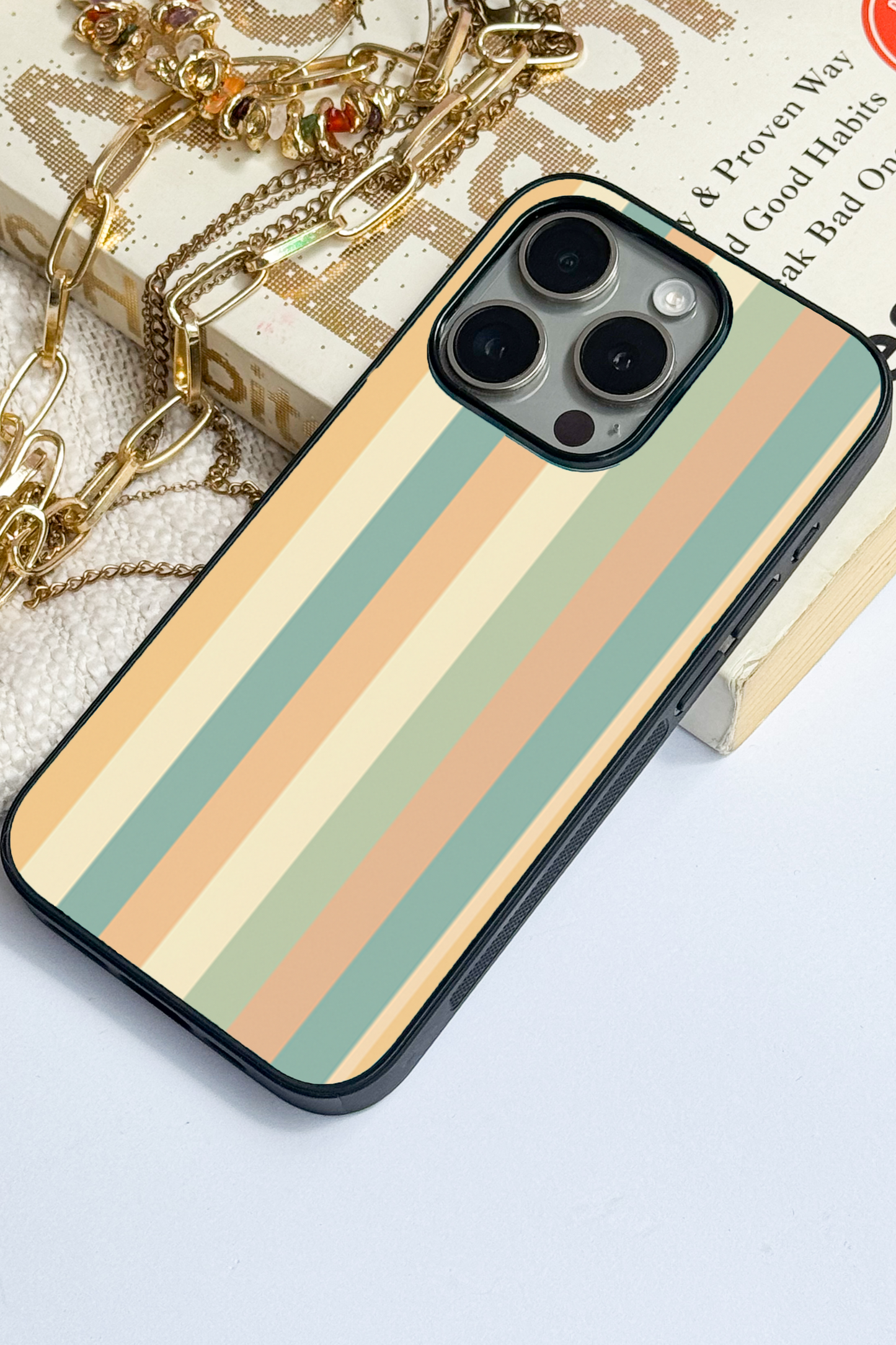 Abstract strips Premium Glass Back Cover For iPhone 11,12,13,14,15,16 Models