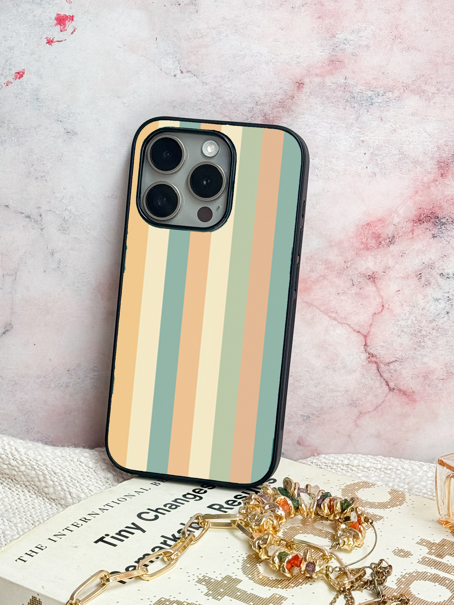 Abstract strips Premium Glass Back Cover For iPhone 11,12,13,14,15,16 Models