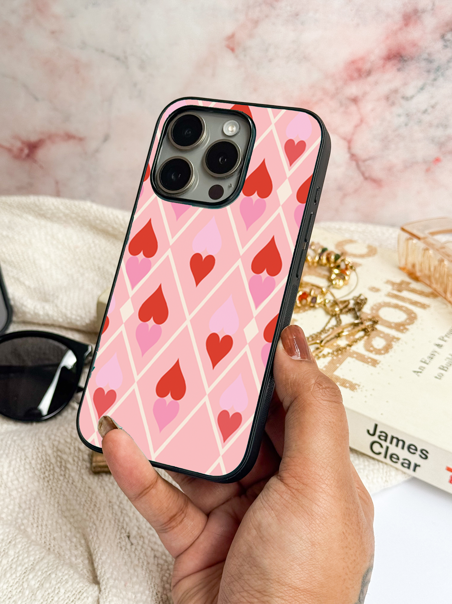 Hearts Play Premium Glass Back Cover For iPhone 11,12,13,14,15,16 Models