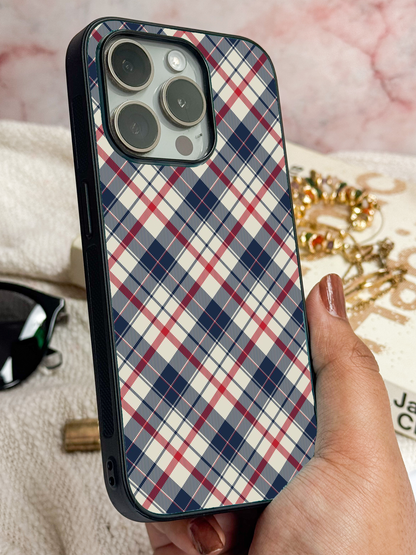 Plaid Perfection Premium Glass Back Cover For iPhone 11,12,13,14,15,16,17 Models