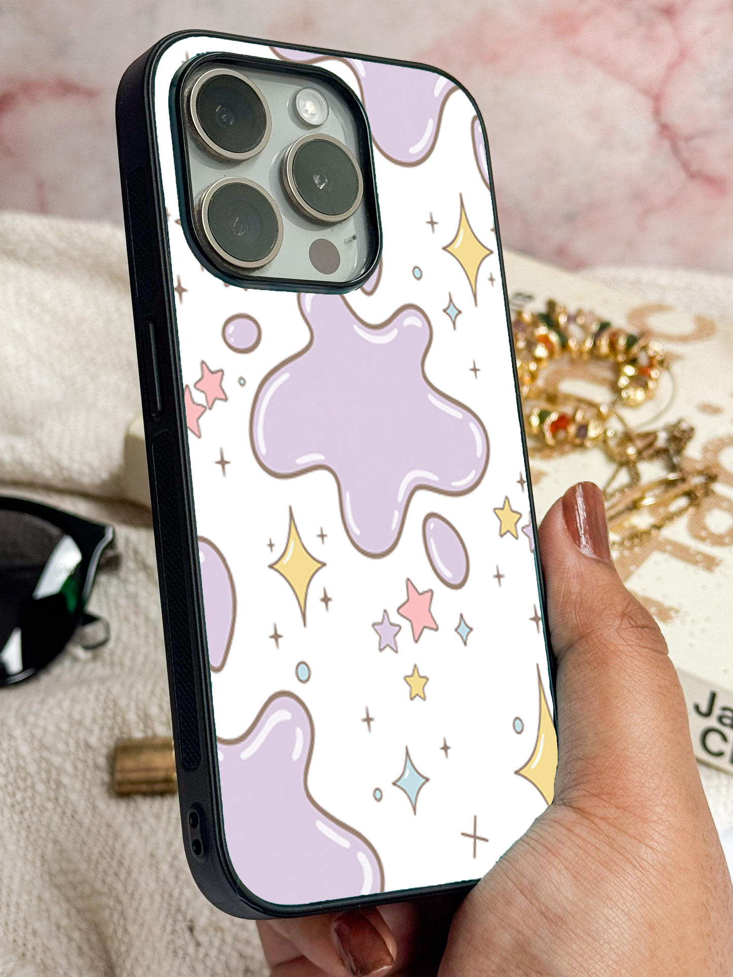 Starry Splash Premium Glass Back Cover For iPhone 11,12,13,14,15,16 Models