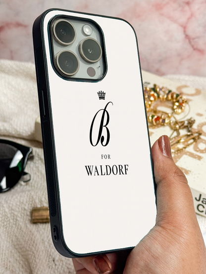 Crowned Initials Premium Glass Back Cover For iPhone 11,12,13,14,15,16 Models
