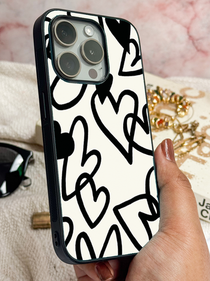 Black Heart remium Glass Back Cover For iPhone 11,12,13,14,15,16 Models