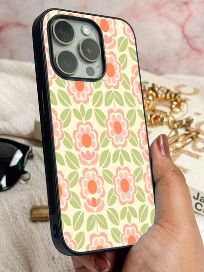 Traditional Floral Love remium Glass Back Cover For iPhone 11,12,13,14,15,16 Models