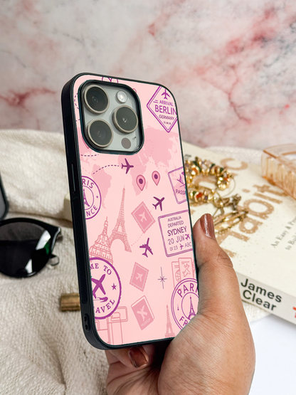Travel Mania Premium Glass Back Cover For iPhone 11,12,13,14,15,16 Models