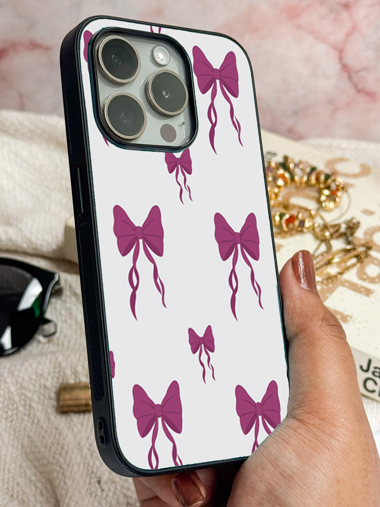 Ribbon Rain remium Glass Back Cover For iPhone 11,12,13,14,15,16 Models