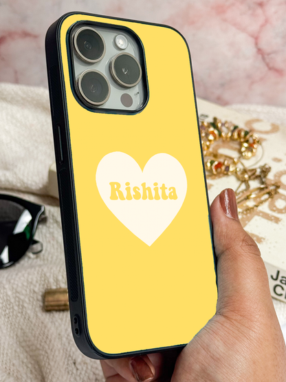 Sunny Heart Personalised Name Premium Glass Back Cover For iPhone 11,12,13,14,15,16 Models