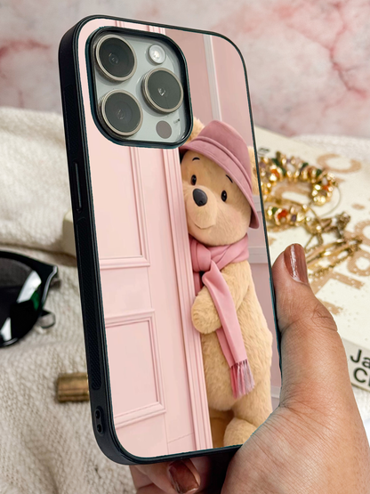 Cozy Teddy Premium Glass Back Cover For iPhone 11,12,13,14,15,16 Models