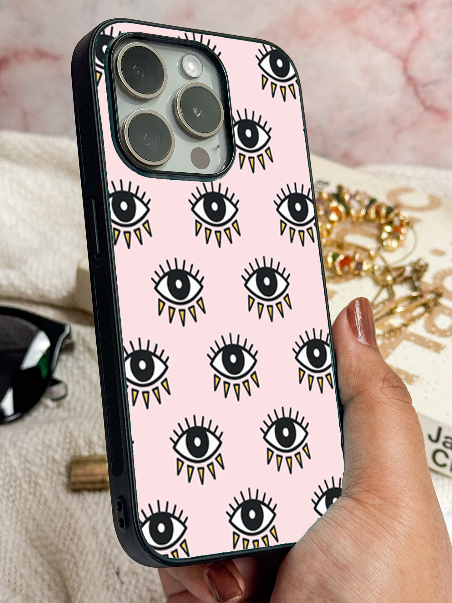 Boho Evil Eye Premium Glass Back Cover For iPhone 11,12,13,14,15,16 Models