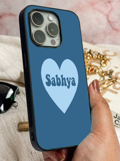 Mint Heart Personalised Name Premium Glass Back Cover For iPhone 11,12,13,14,15,16 Models