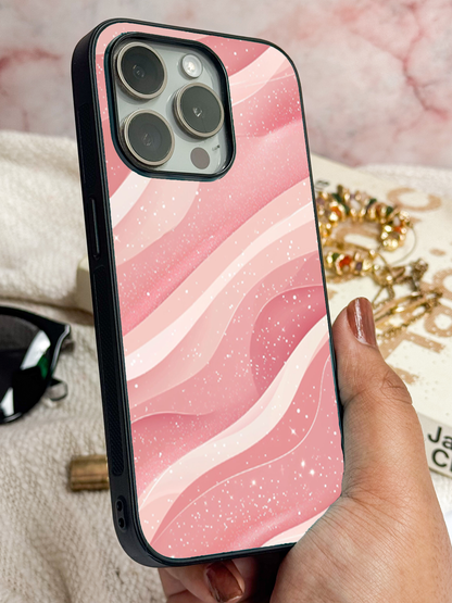 Rosé Waves Premium Glass Back Cover For iPhone 11,12,13,14,15,16 Models
