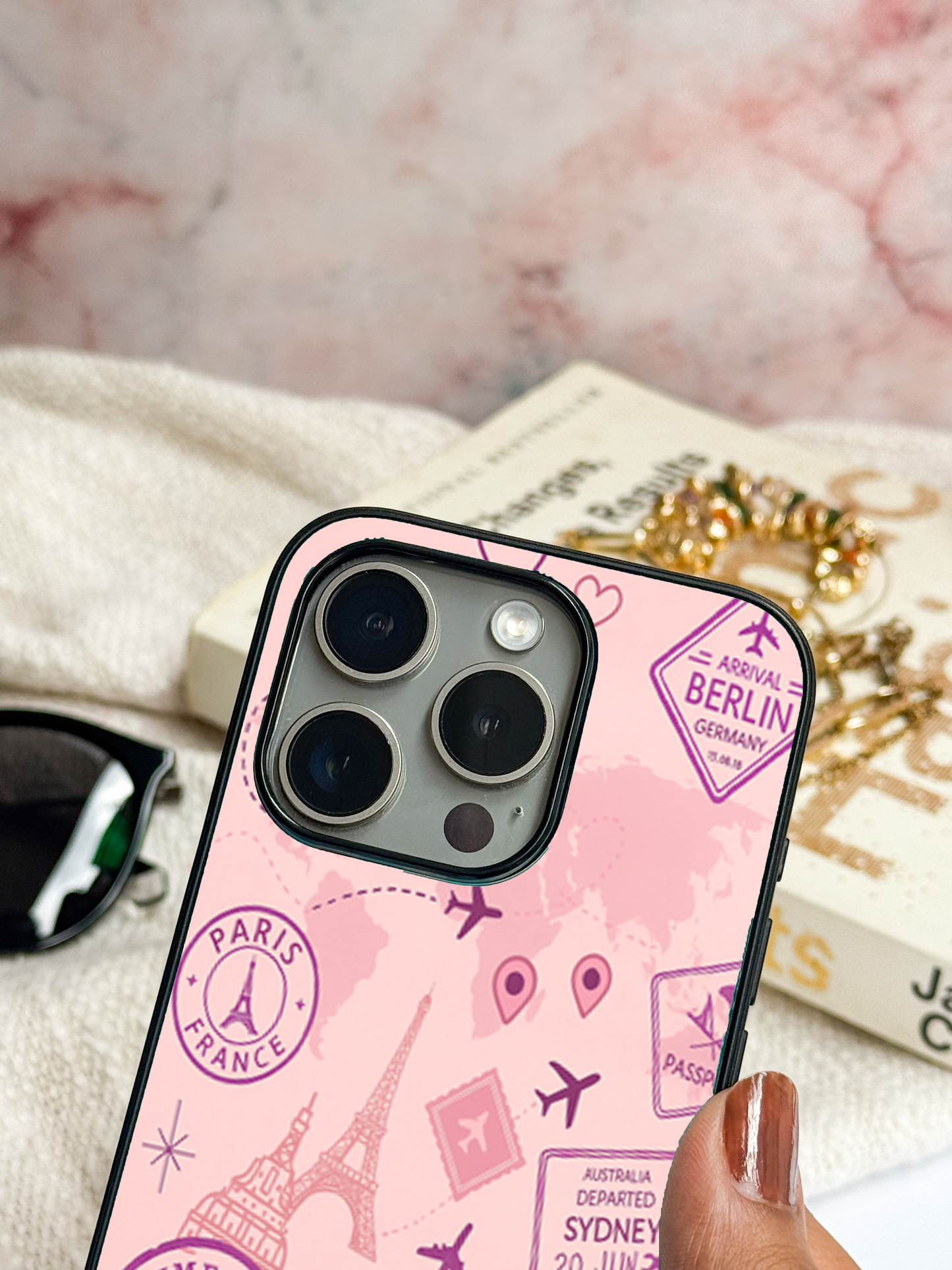 Travel Mania Premium Glass Back Cover For iPhone 11,12,13,14,15,16 Models