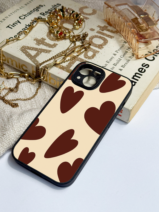 Chocolate Hearts Premium Glass Back Cover For iPhone 11,12,13,14,15,16 Models