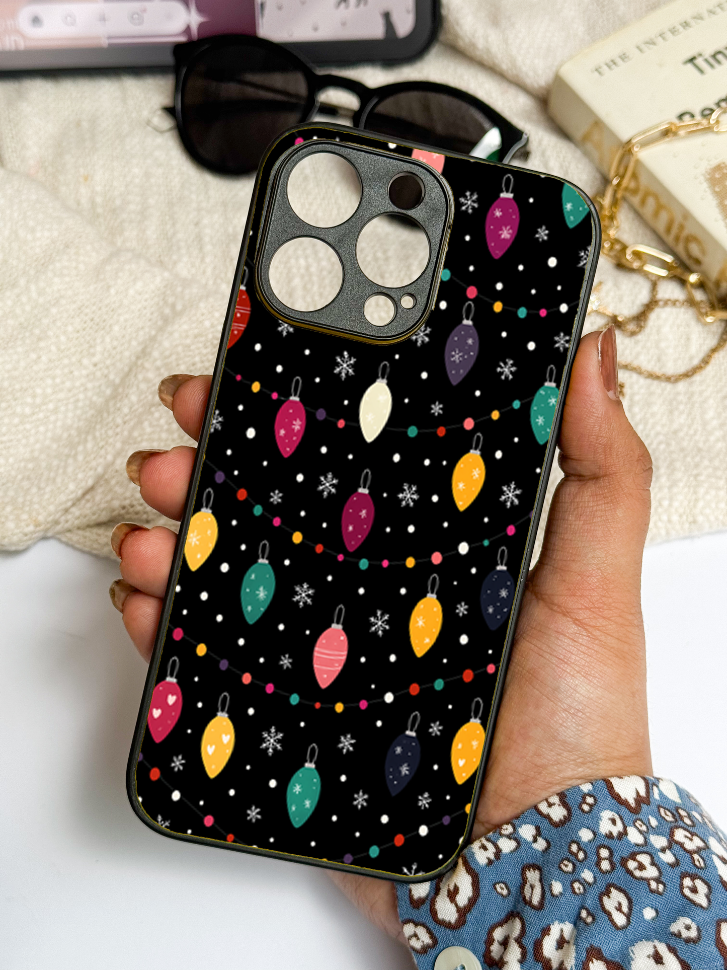 Cute Aesthetic Lights Premium Glass Back Cover For iPhone 11,12,13,14,15,16 Models