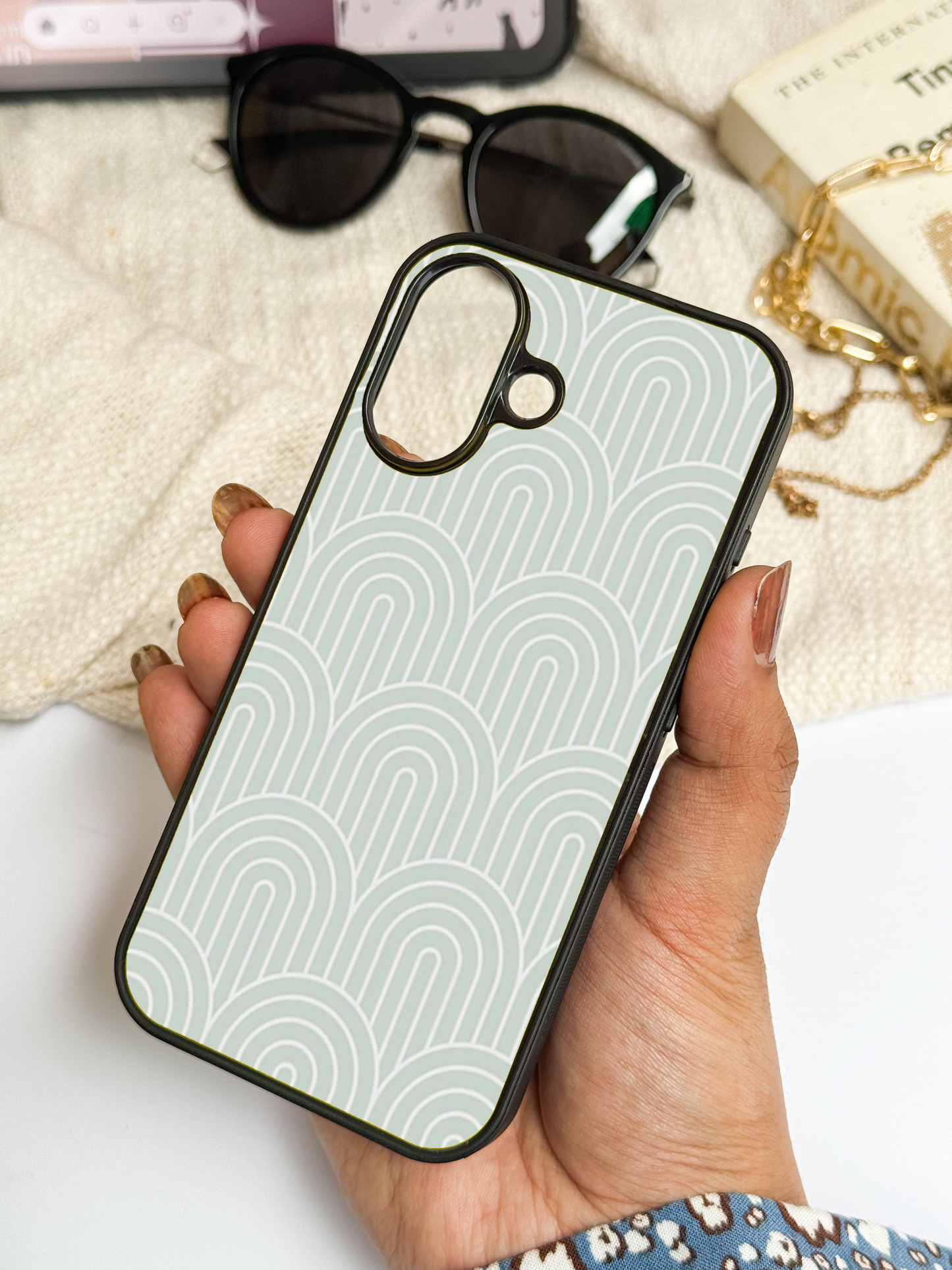 Mint Wave Premium Glass Back Cover For iPhone 11,12,13,14,15,16,17 Models