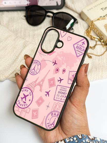 Travel Mania Premium Glass Back Cover For iPhone 11,12,13,14,15,16 Models