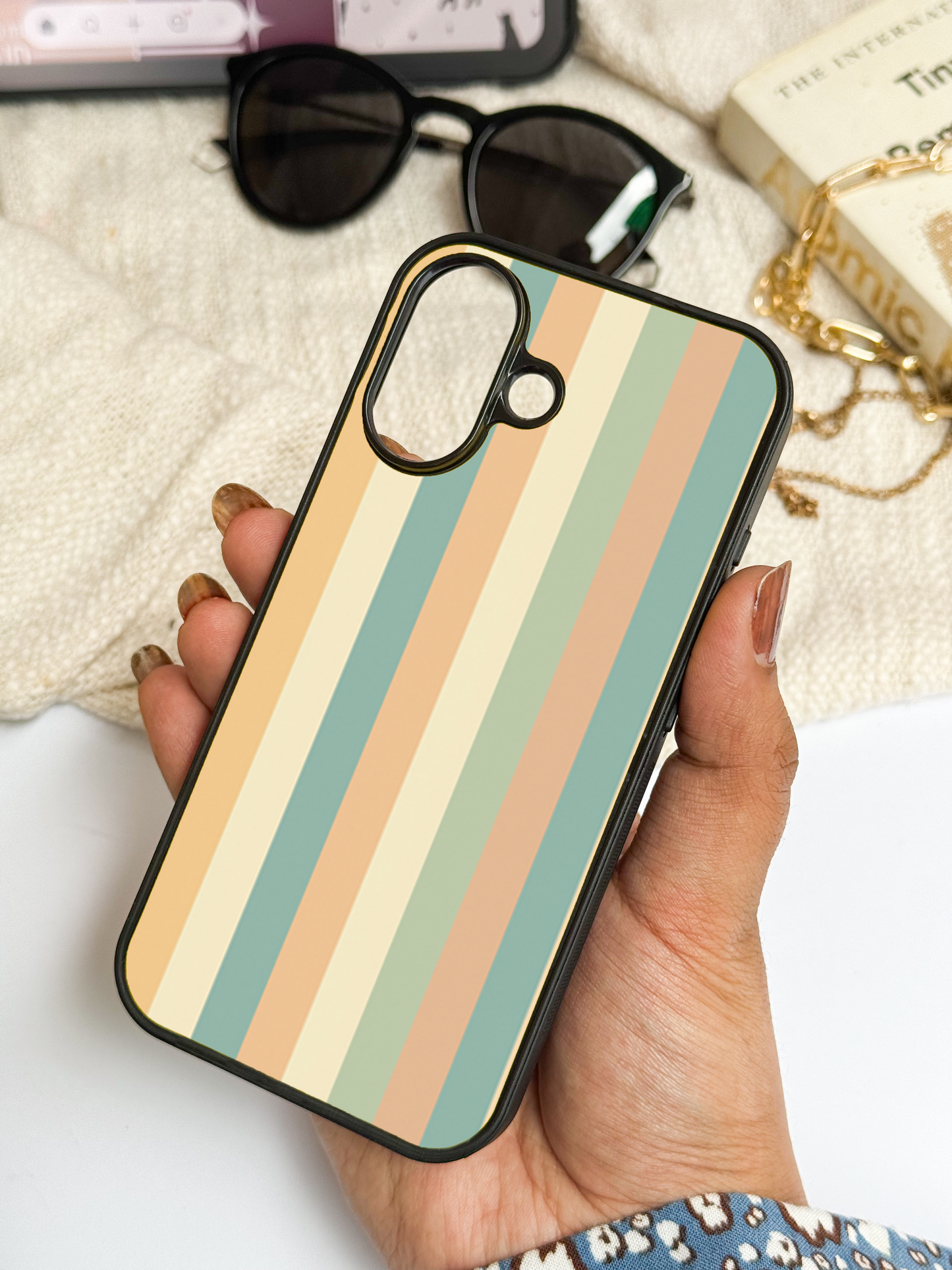Abstract strips Premium Glass Back Cover For iPhone 11,12,13,14,15,16 Models