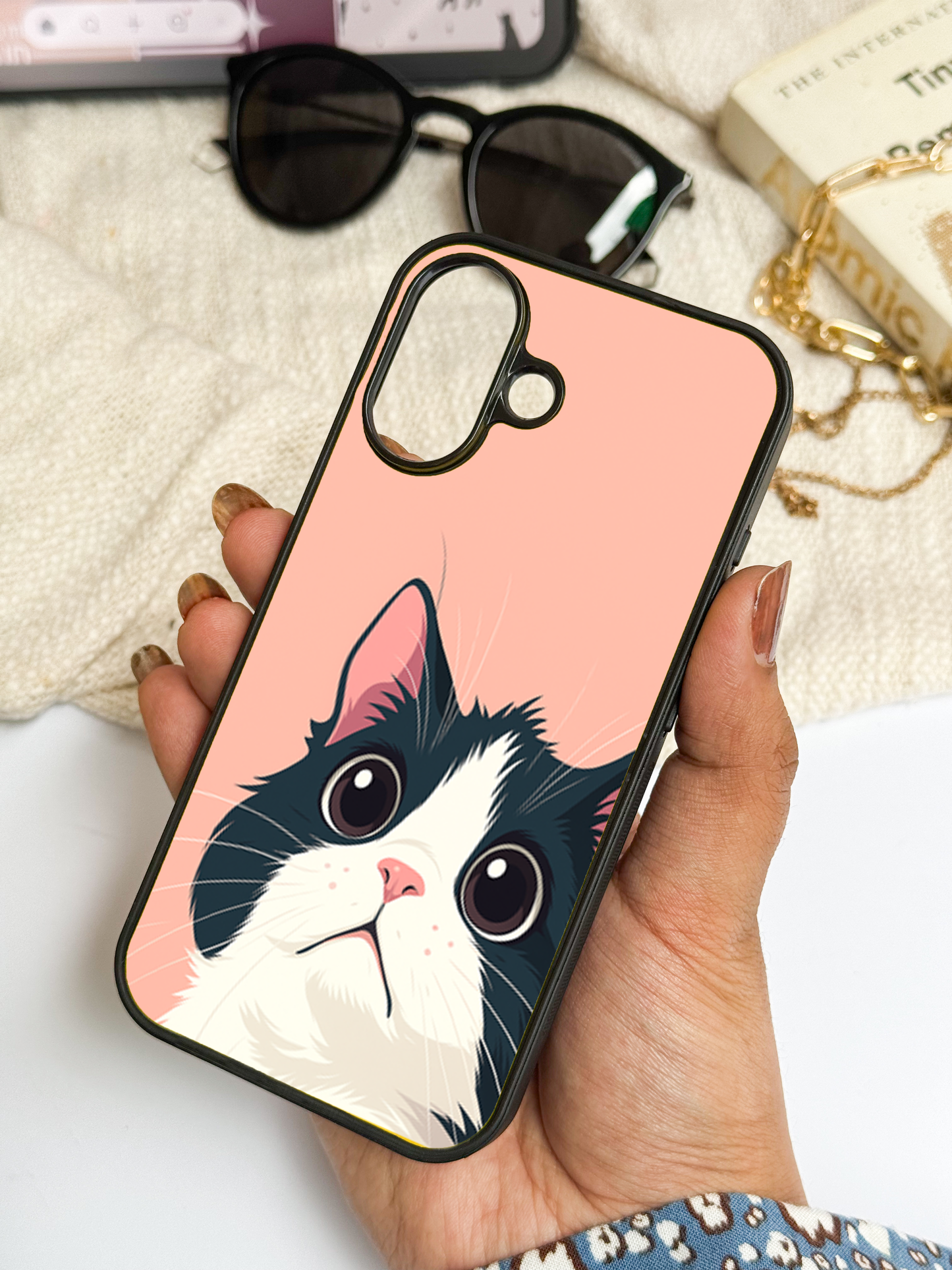 Dreamy Cat  Premium Glass Back Cover For iPhone 11,12,13,14,15,16 Models