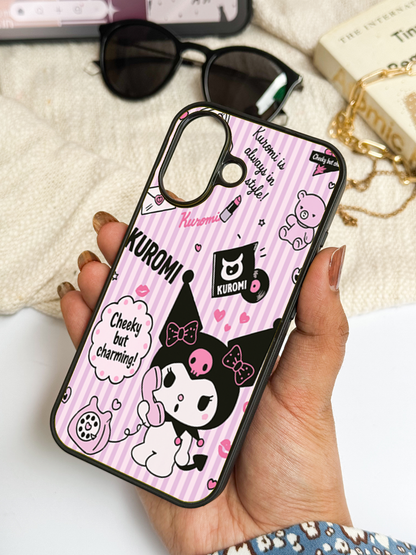 Kuromi Cat Premium Glass Back Cover For iPhone 11,12,13,14,15,16 Models