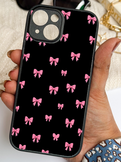 Dark Aesthetic Bows Bow Premium Glass Back Cover For iPhone 11,12,13,14,15,16 Models