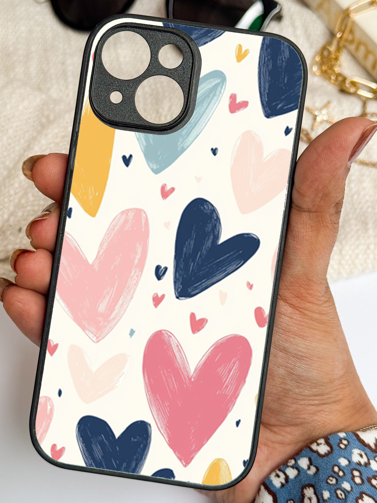 Painted Love Premium Glass Back Cover For iPhone 11,12,13,14,15,16 Models