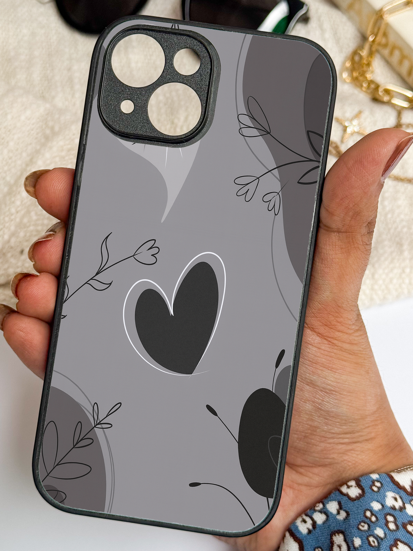 Muted Hearts Premium Glass Back Cover For iPhone 11,12,13,14,15,16 Models