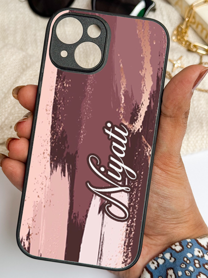 Rosé Haze Personalised Name Premium Glass Back Cover For iPhone 11,12,13,14,15,16 Models