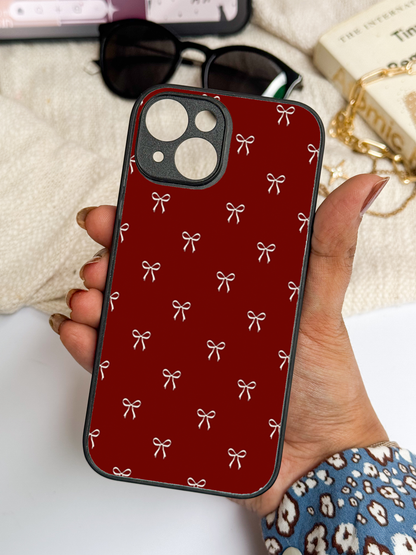 Red Bow Beaut Premium Glass Back Cover For iPhone 11,12,13,14,15,16 Models