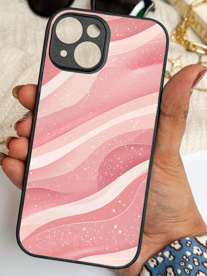 Rosé Waves Premium Glass Back Cover For iPhone 11,12,13,14,15,16 Models