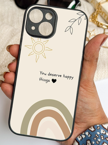 Happy Things Premium Glass Back Cover For iPhone 11,12,13,14,15,16 Models