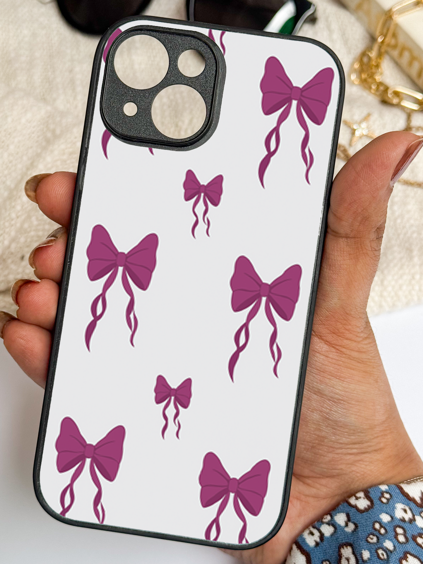 Ribbon Rain remium Glass Back Cover For iPhone 11,12,13,14,15,16 Models