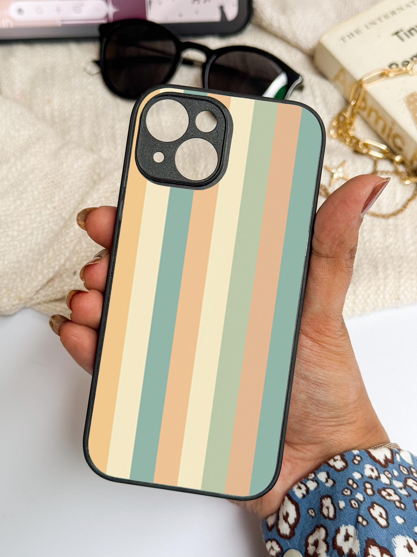 Abstract strips Premium Glass Back Cover For iPhone 11,12,13,14,15,16 Models
