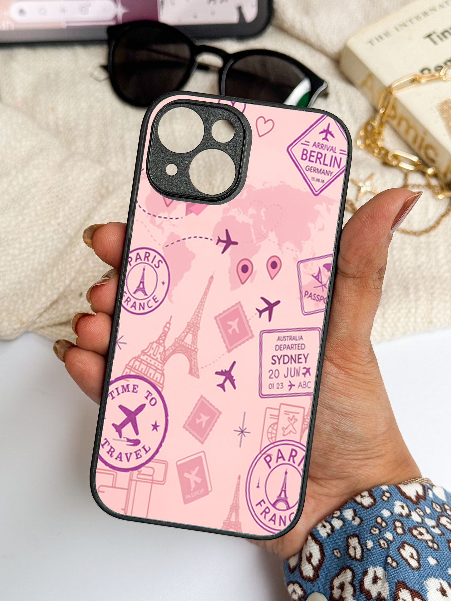 Travel Mania Premium Glass Back Cover For iPhone 11,12,13,14,15,16 Models