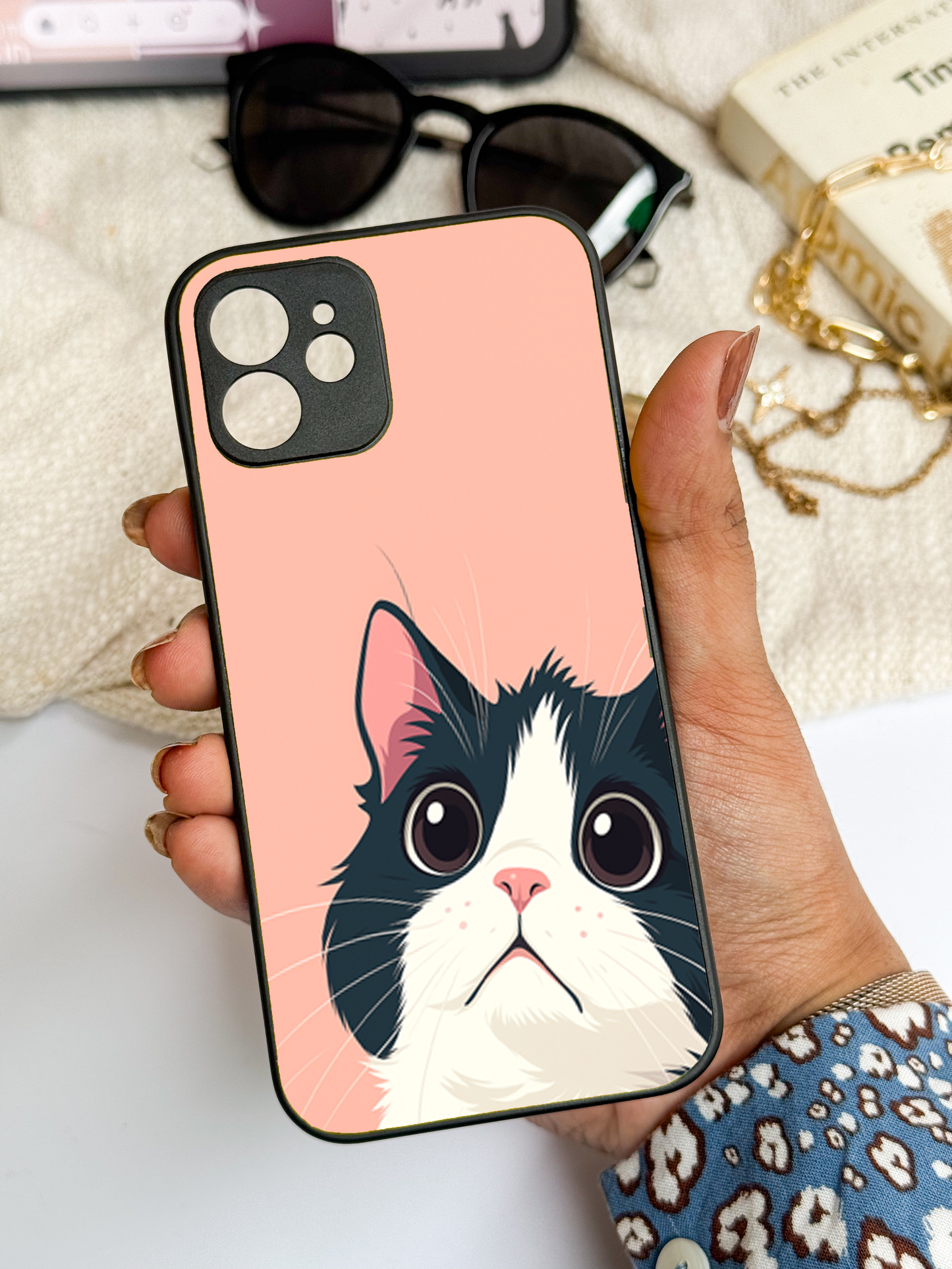 Dreamy Cat  Premium Glass Back Cover For iPhone 11,12,13,14,15,16 Models