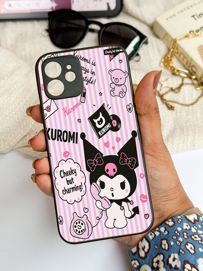 Kuromi Cat Premium Glass Back Cover For iPhone 11,12,13,14,15,16 Models