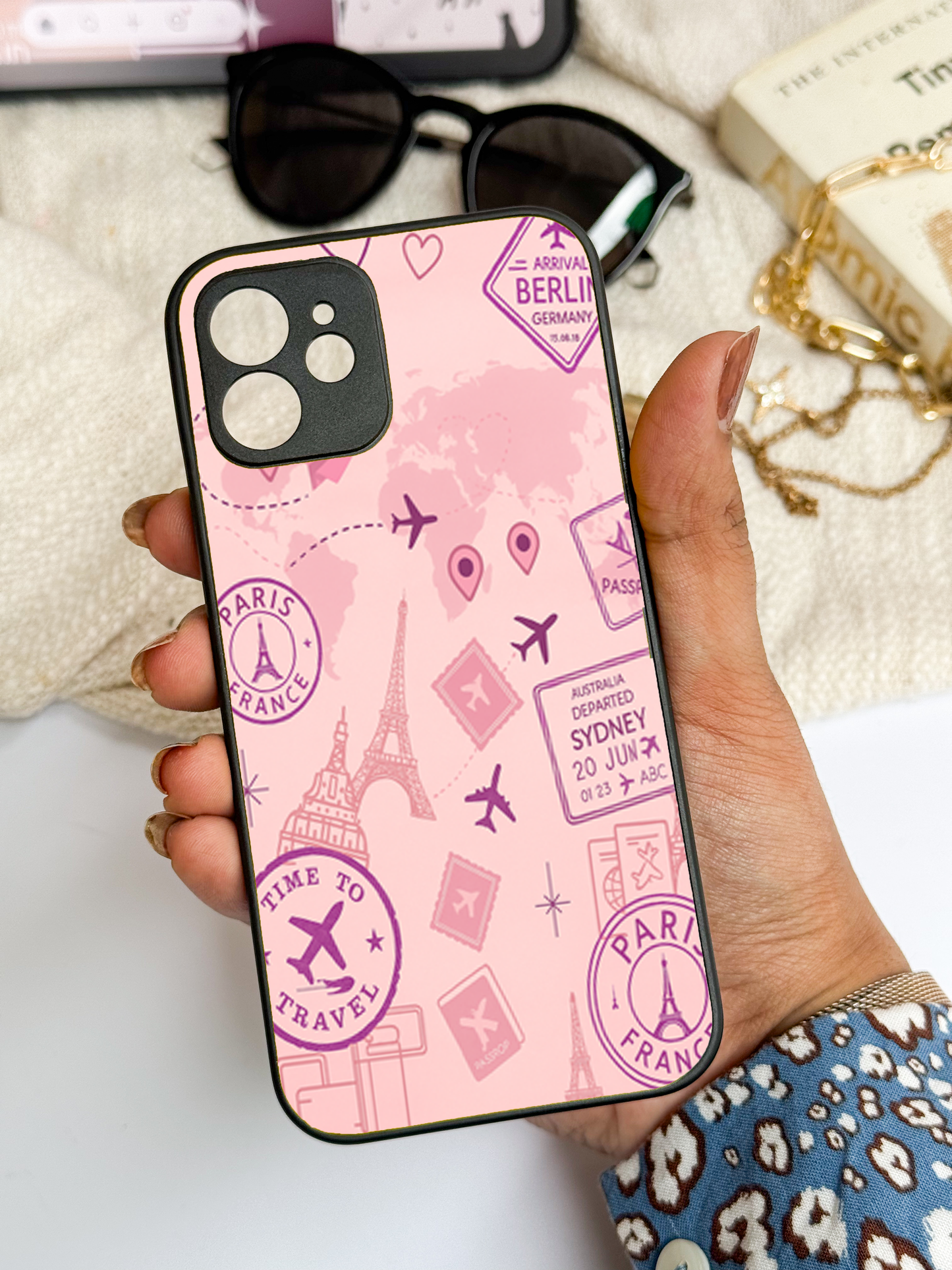 Travel Mania Premium Glass Back Cover For iPhone 11,12,13,14,15,16 Models