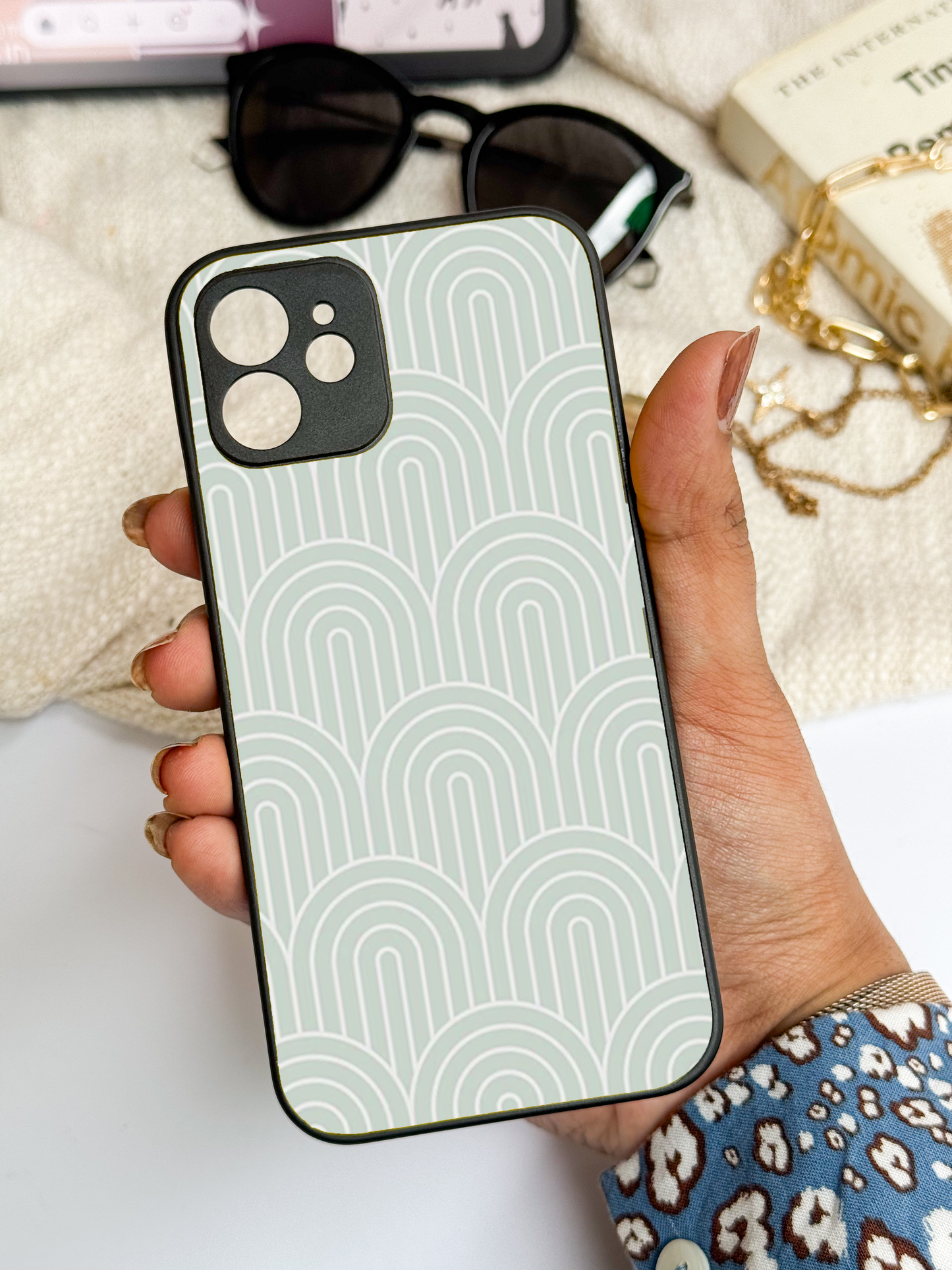 Mint Wave Premium Glass Back Cover For iPhone 11,12,13,14,15,16,17 Models
