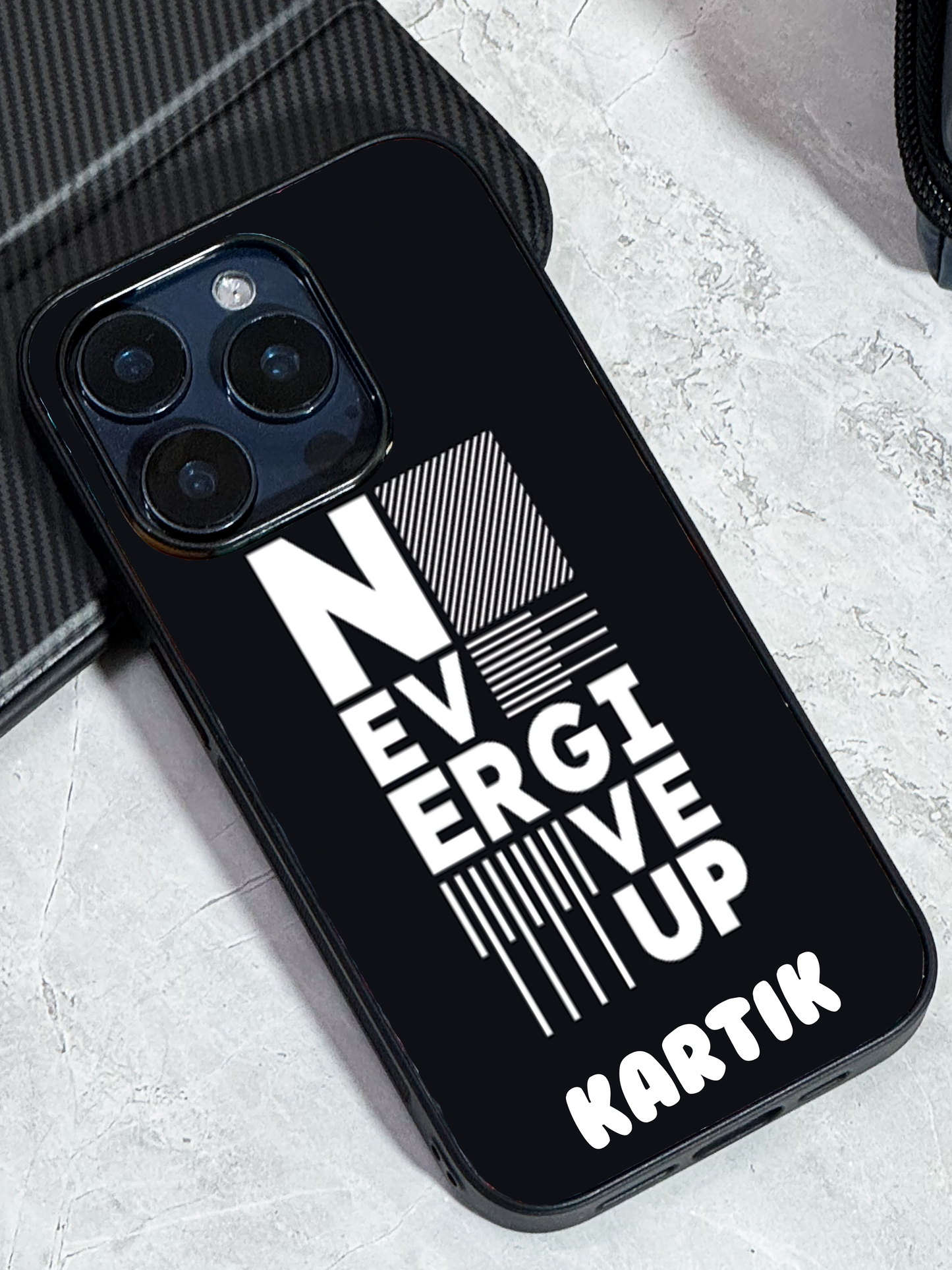 Never Give Up Personalised Name Premium Glass Back Cover For iPhone 11,12,13,14,15,16 Models