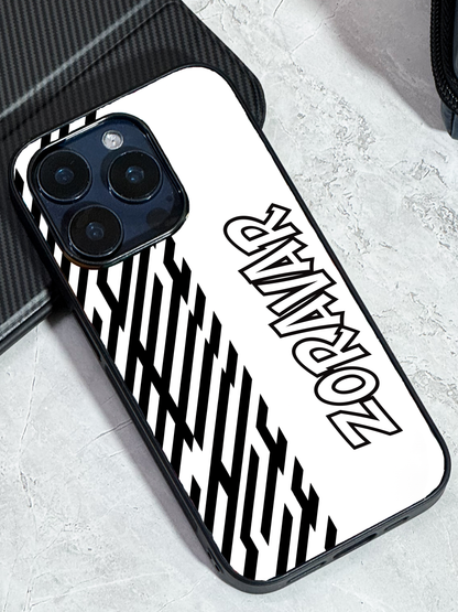 Monochrome Bold Personalised Name Premium Glass Back Cover For iPhone 11,12,13,14,15,16 Models