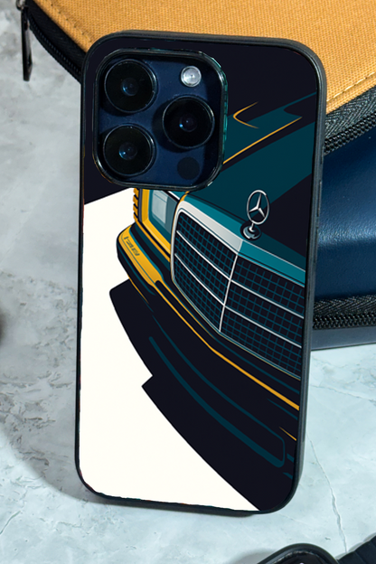 Minimal Car Sketch Premium Glass Back Cover For iPhone 11,12,13,14,15,16 Models