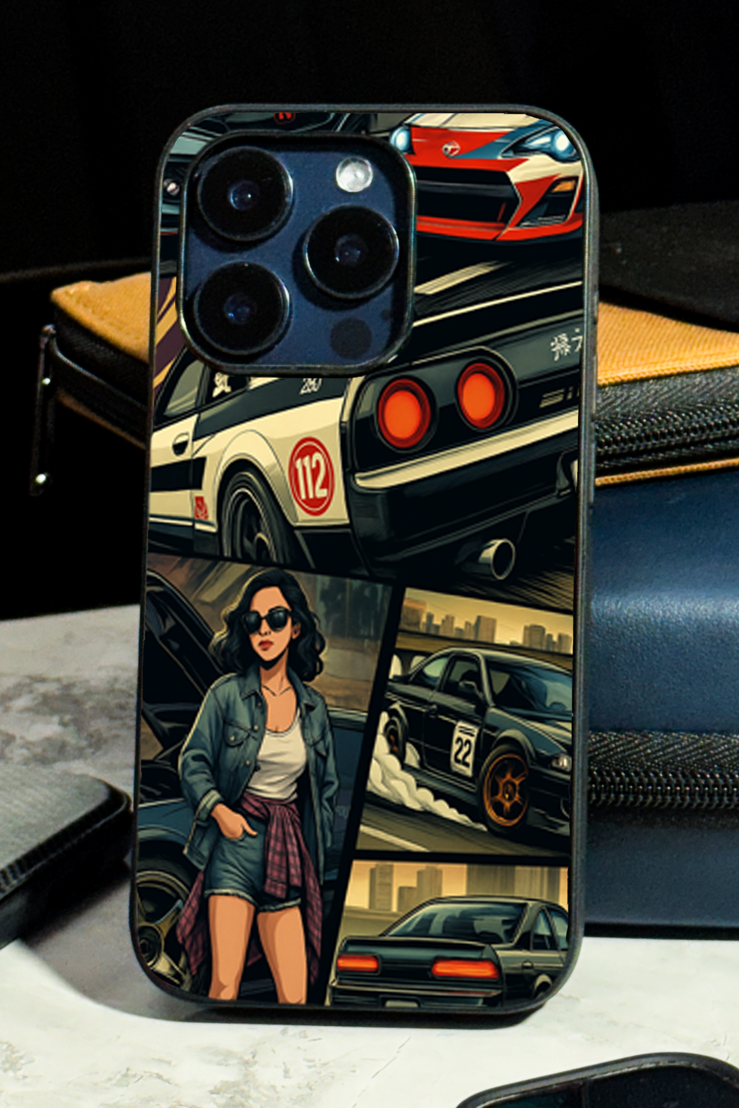 Drag Cars Premium Glass Back Cover For iPhone 11,12,13,14,15,16 Models