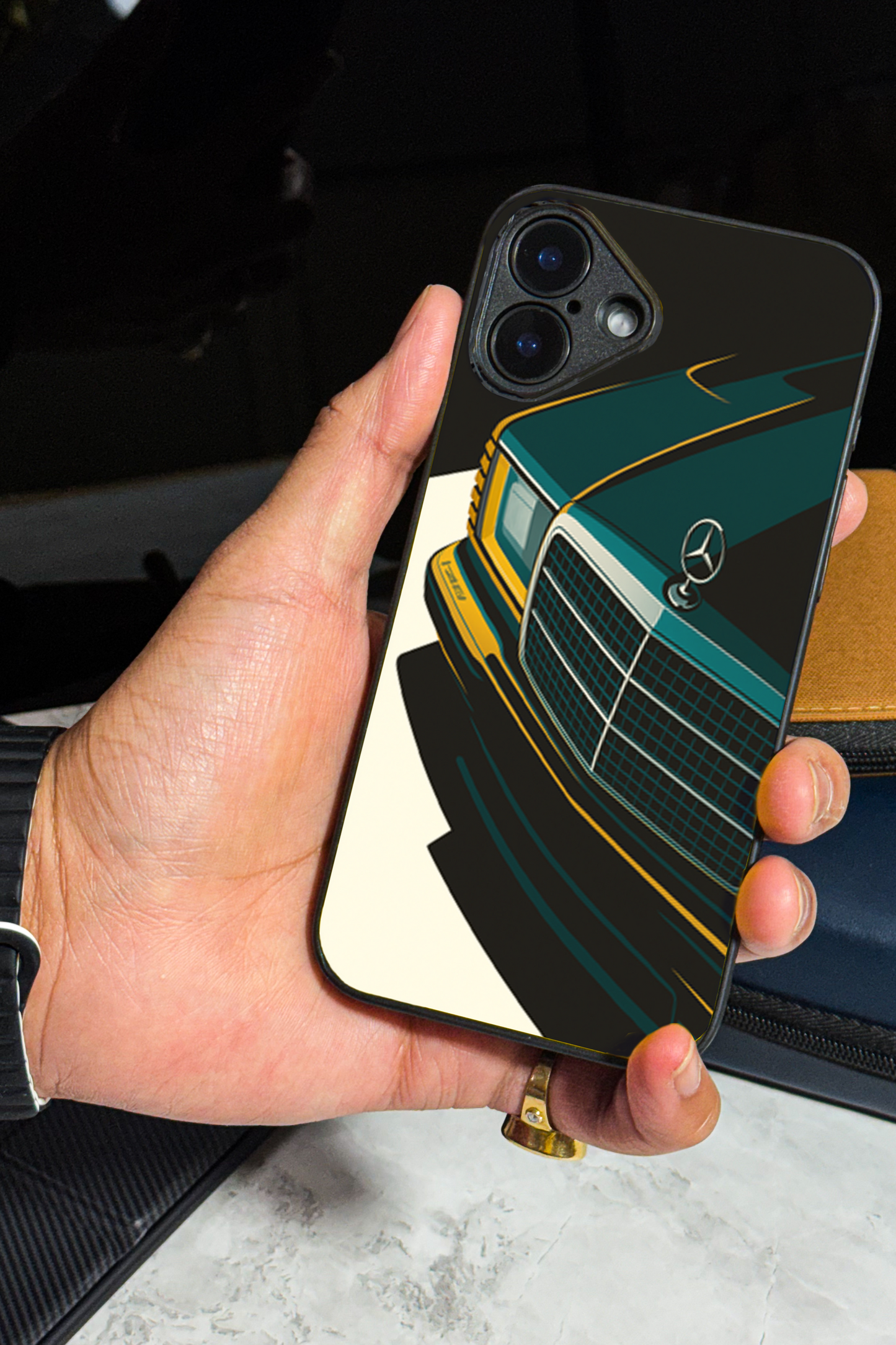 Minimal Car Sketch Premium Glass Back Cover For iPhone 11,12,13,14,15,16 Models