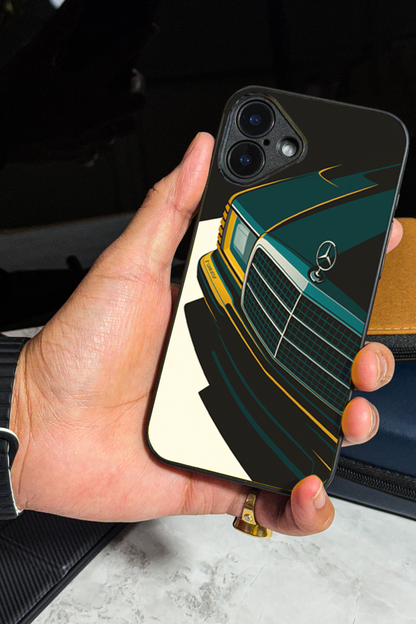 Minimal Car Sketch Premium Glass Back Cover For iPhone 11,12,13,14,15,16 Models