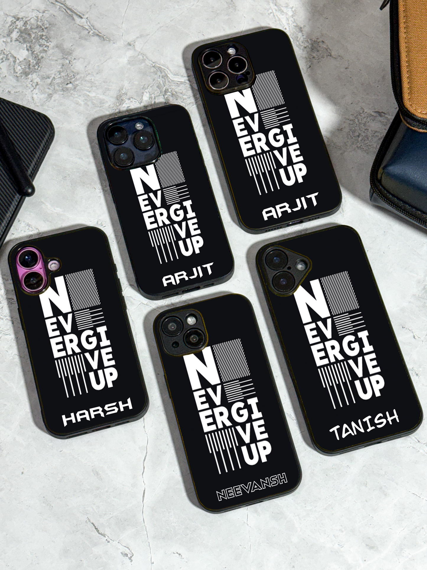 Never Give Up Personalised Name Premium Glass Back Cover For iPhone 11,12,13,14,15,16 Models