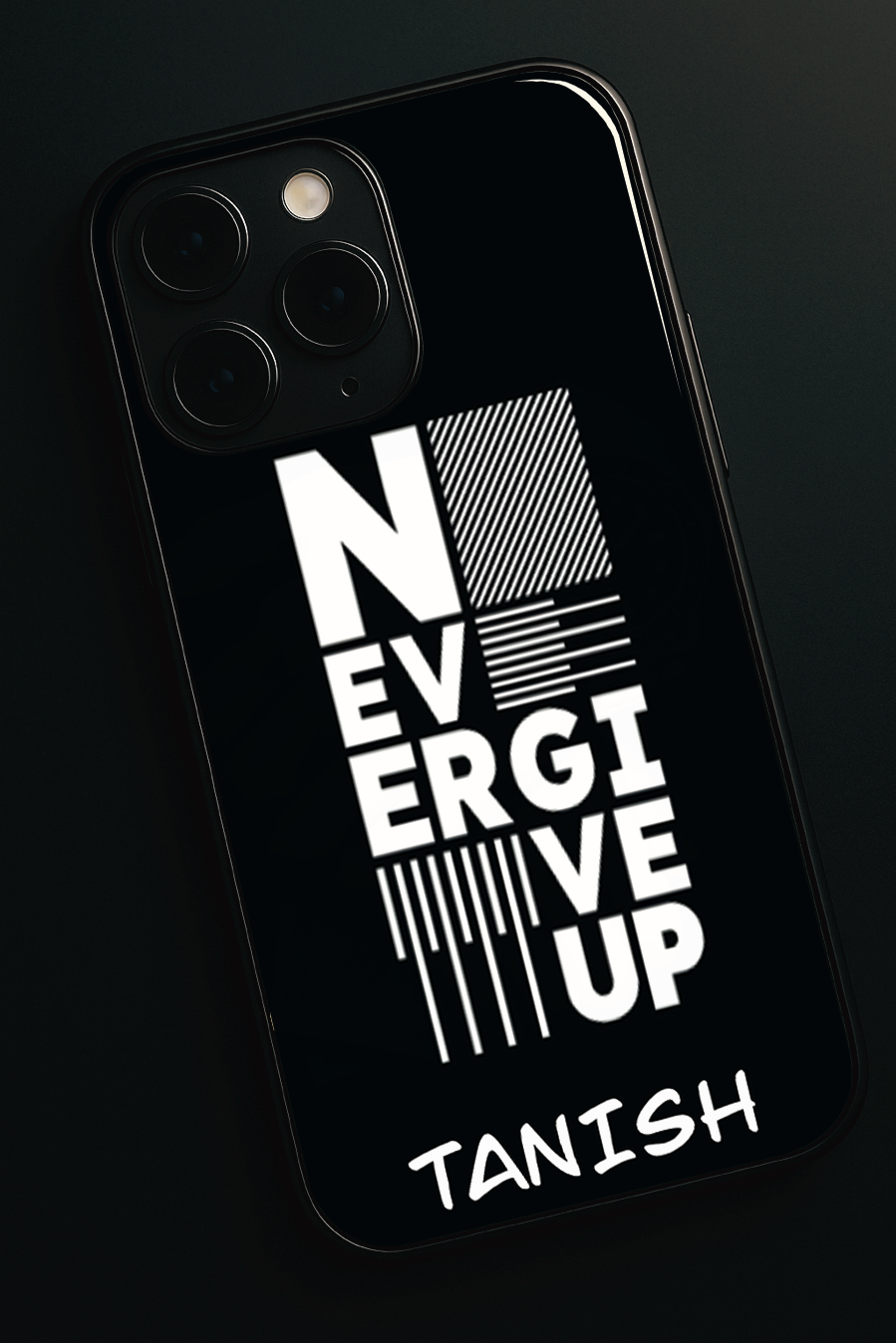 Never Give Up Personalised Name Premium Glass Back Cover For iPhone 11,12,13,14,15,16 Models