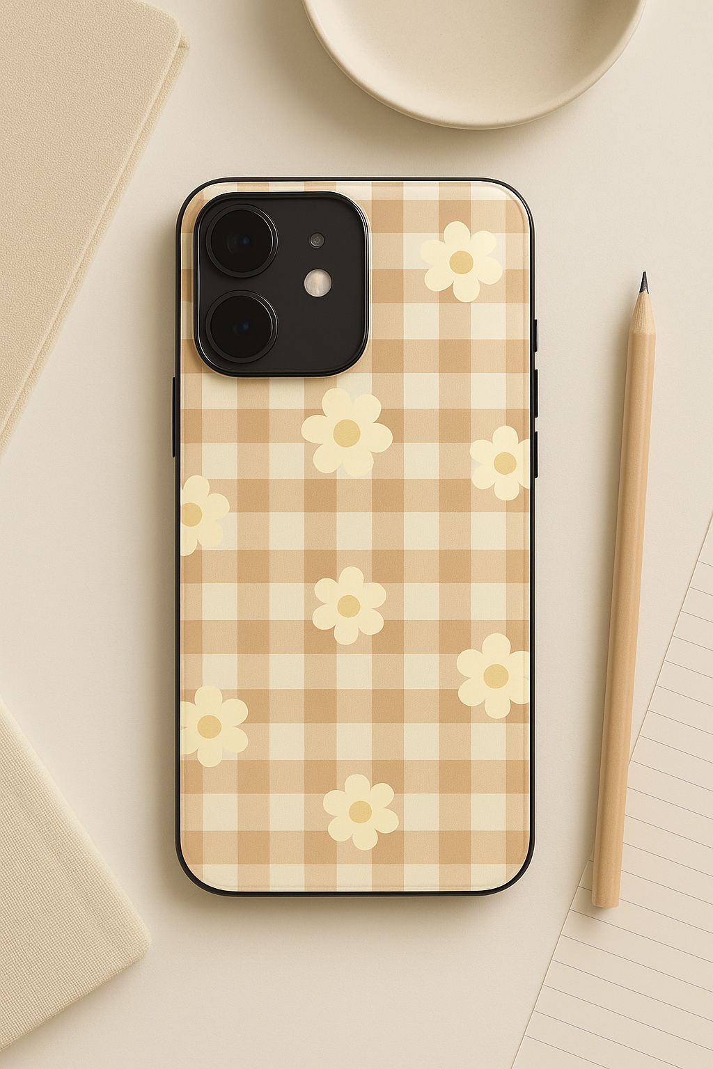 Nude Floral Checks Premium Glass Back Cover For iPhone 11,12,13,14,15,16 Models