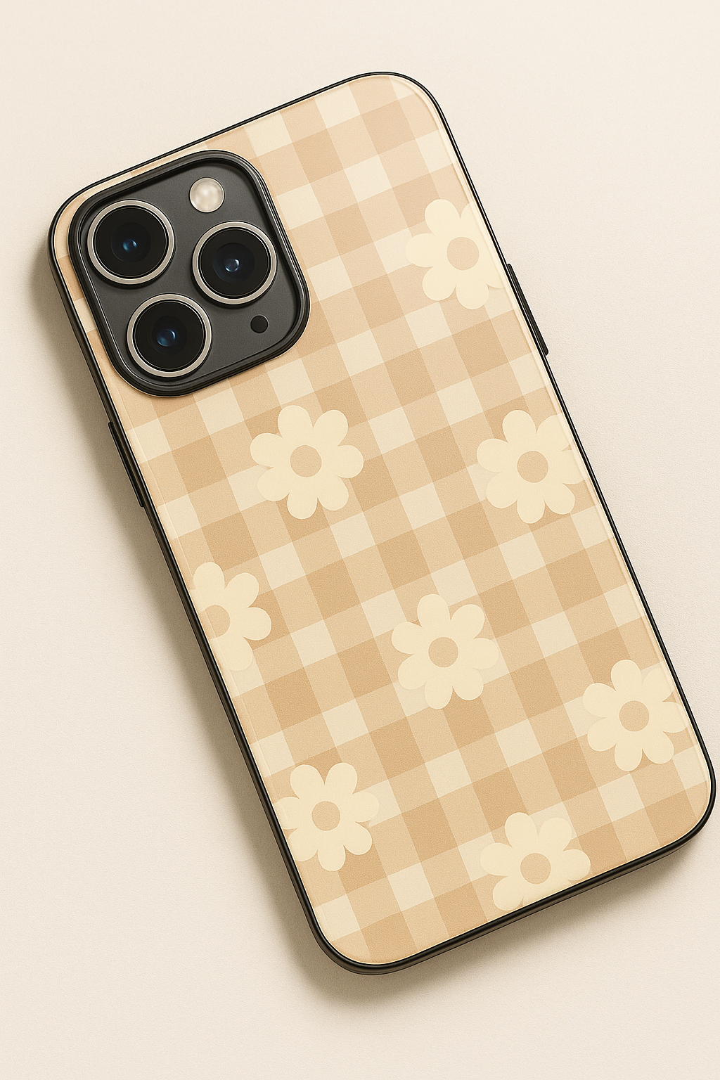 Nude Floral Checks Premium Glass Back Cover For iPhone 11,12,13,14,15,16 Models