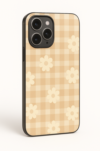 Nude Floral Checks Premium Glass Back Cover For iPhone 11,12,13,14,15,16 Models